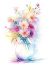 Bouquet of beautiful flowers in a glass vase isolated on white, watercolor retro style flower background Royalty Free Stock Photo