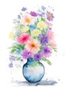 Bouquet of beautiful flowers in a glass vase isolated on white, watercolor retro style flower background Royalty Free Stock Photo