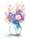 Bouquet of beautiful flowers in a glass vase isolated on white, watercolor retro style flower background Royalty Free Stock Photo