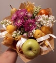 Bouquet, beautiful, gentle, unusual, flowers, fruit, bright, colourful