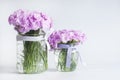 A bouquet of beautiful pink flowers in a vase. On white background. Summer