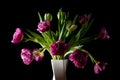 Beautiful tulip flowers in vase art low key