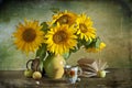 Bouquet of beautiful sunflowers in a vase Royalty Free Stock Photo