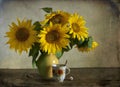 Bouquet of beautiful sunflowers in a vase Royalty Free Stock Photo