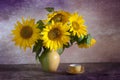 Bouquet of beautiful sunflowers in a vase Royalty Free Stock Photo