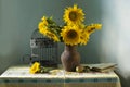 Bouquet of beautiful sunflowers in a vase Royalty Free Stock Photo