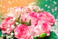 A bouquet of beautiful wedding flowers, pink roses. close up Royalty Free Stock Photo