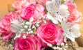A bouquet of beautiful wedding flowers, pink roses. close up