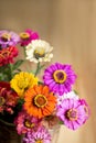Bouquet of beautiful wild flowers in a wattled Royalty Free Stock Photo