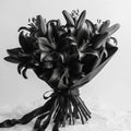 Bouquet of black lilies, beautiful unusual flowers, mourning, gothic, on white,