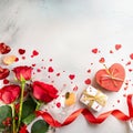 Bouquet of Bliss: Hearts, Flowers, and Gifts Sway in Valentine& x27;s Breeze Royalty Free Stock Photo