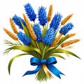 bouquet of blue cornflowers and ripe ears of wheat