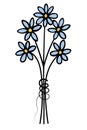 Bouquet of blue flowers. The flowers are tied with thread. Cartoon style. Flowering plants Royalty Free Stock Photo