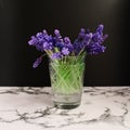 Bouquet of blue Muscari. Spring flowers. Black and marble background Royalty Free Stock Photo