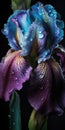 a bouquet of blue-violet iris flowers, a single blue-violet iris flower