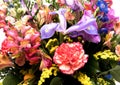 Bouquet of bright flowers. Mothers Day or Valentines Day Concept. Vintage home decor. Close Up
