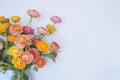 Bouquet of Bright Ranunculus Flowers on Left Side of White Background