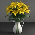 Bouquet of bright yellow Lilly flowers. Beautiful floral digital illustration. CG Artwork Background