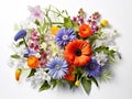 Bouquet of brightly coloured flowers on white background