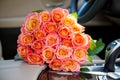 Bouquet in a car seat