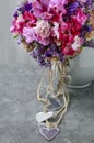 Bouquet of carnation, freesia and pansy flowers