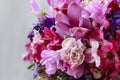 Bouquet of carnation, freesia and pansy flowers