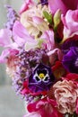 Bouquet of carnation, freesia and pansy flowers