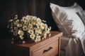 Bouquet chamomile flowers furniture. Generate Ai Royalty Free Stock Photo