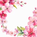 Bouquet cherry border,Hand drawn watercolor flower, tropical floral pattern and background Royalty Free Stock Photo