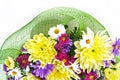 bouquet with chrysanthemums and asters on a white background close-up Royalty Free Stock Photo