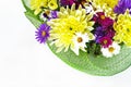 bouquet with chrysanthemums and asters on a white background close-up Royalty Free Stock Photo