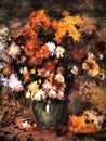 Bouquet of Chrysanthemums differs from Renoir\'s other flower arrangements