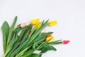 Bouquet of colored tulips on a white background. Spring flowers. Royalty Free Stock Photo
