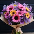 A bouquet of colorful flowers up close. Pink flowers. Flowering flowers, a symbol of spring, new life Royalty Free Stock Photo