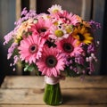 A bouquet of colorful flowers up close. Pink flowers. Flowering flowers, a symbol of spring, new life