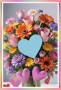 Bouquet of colorful flowers in a vase with a heart.