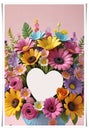 Bouquet of colorful flowers in a vase with a heart.