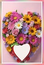 Bouquet of colorful flowers in a vase with a heart.