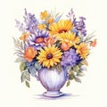 Bouquet of colorful flowers in vase. Vector illustration Royalty Free Stock Photo
