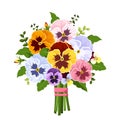 Bouquet of colorful pansy flowers. Vector illustration. Royalty Free Stock Photo