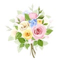 Bouquet of colorful roses, lisianthus and lilac flowers. Vector illustration. Royalty Free Stock Photo