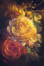 Bouquet of colorful roses with oil painting style