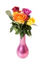 Bouquet of colorful roses in vase over white background Royalty Free Stock Photo