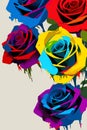 Bouquet of colorful roses on a white background, a pop art painting, fauvism, made of flowers, vivid colors Royalty Free Stock Photo