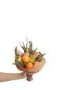 Bouquet colors hand fruits vegatables background bank