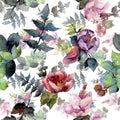 Bouquet composition floral botanical flowers. Watercolor background illustration set. Seamless background pattern.