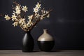 Bouquet of daffodils in black vase on dark background