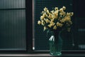 Bouquet of daffodils in a vase on the windowsill