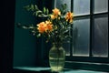 Bouquet of daffodils in a vase on the windowsill