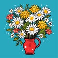 Bouquet of daises in a vase. Spring bouquet. Vector